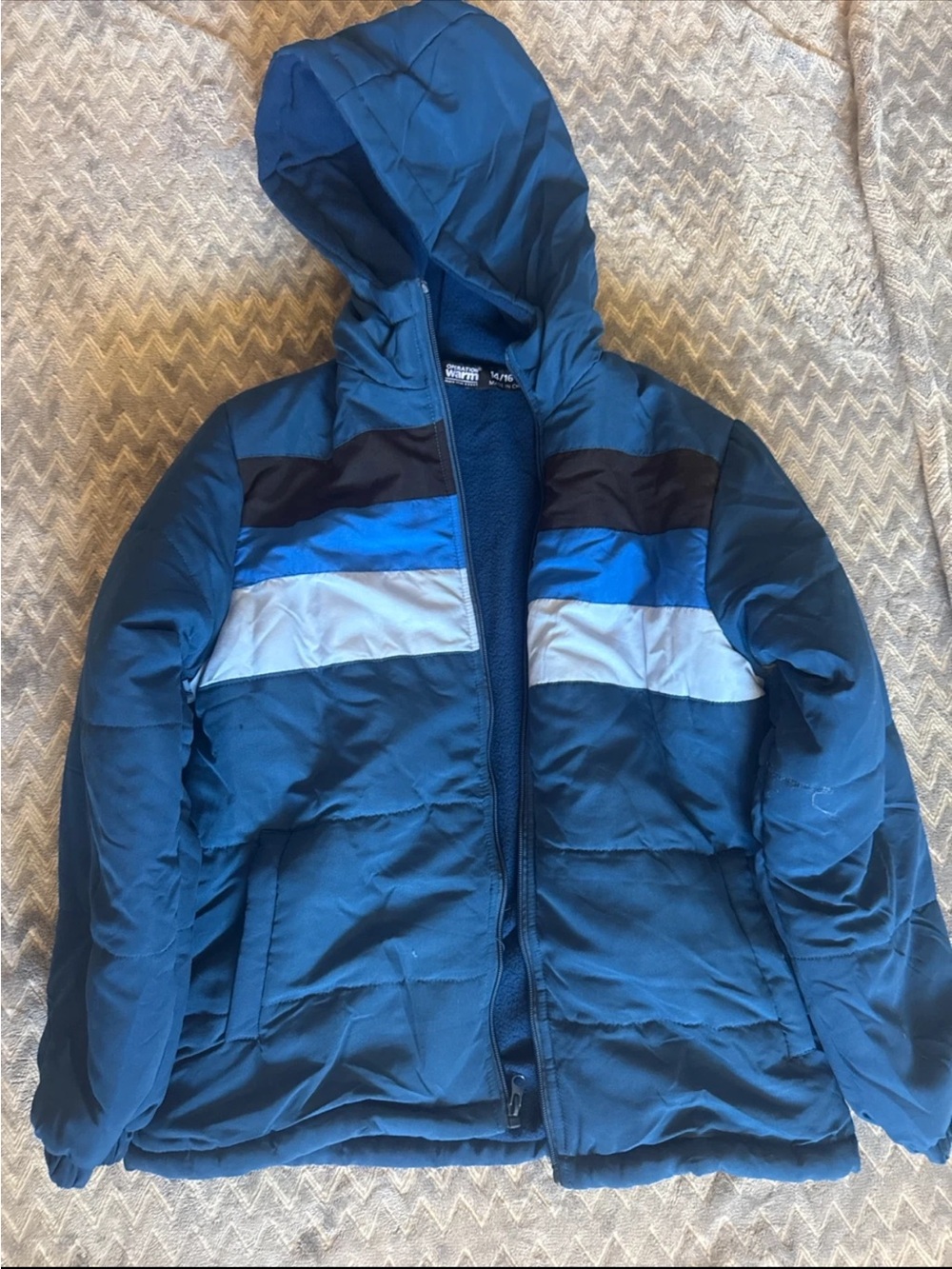 Men's Blue Hooded Puffer Jacket - Insulated Winter Coat